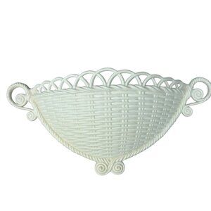 VTG HOMCO Wicker-Style Wall Planter Cream Plastic Hanging Basket 70s Home Decor